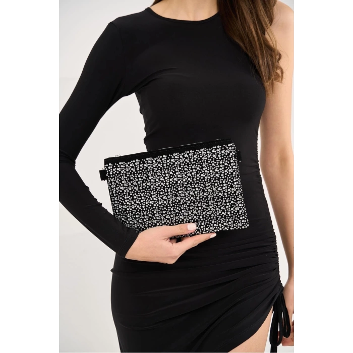 Bella Taşlı Clutch El Ve Omuz Kadın Çanta - Taş Sıralı