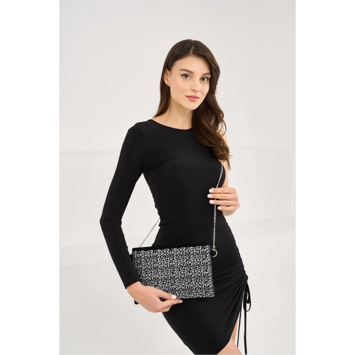 Bella Taşlı Clutch El Ve Omuz Kadın Çanta - Taş Sıralı
