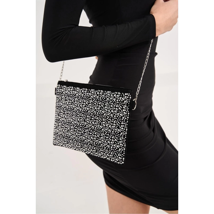 Bella Taşlı Clutch El Ve Omuz Kadın Çanta - Taş Sıralı