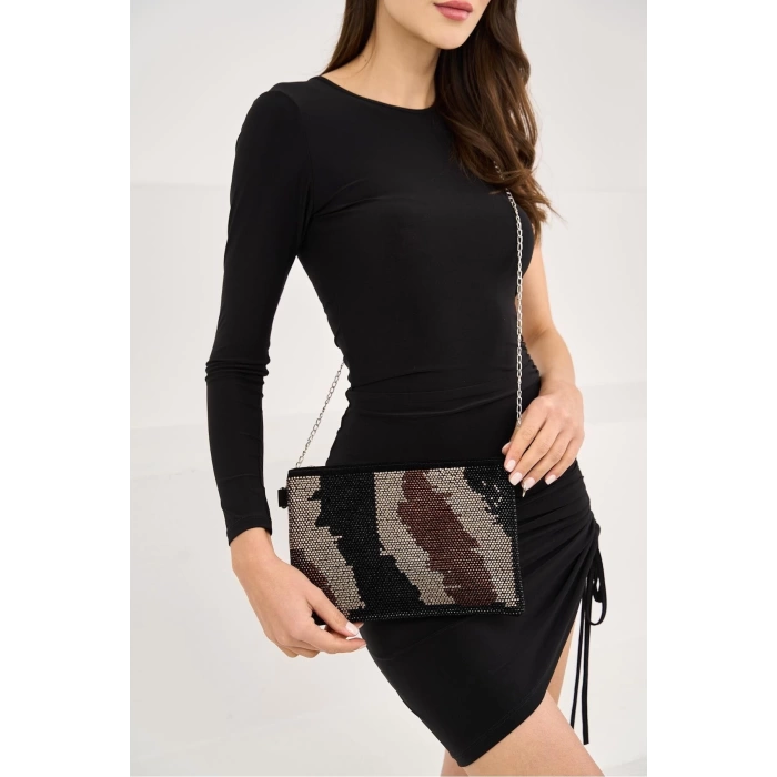 Bella Taşlı Clutch El Ve Omuz Kadın Çanta - Taş Sıralı