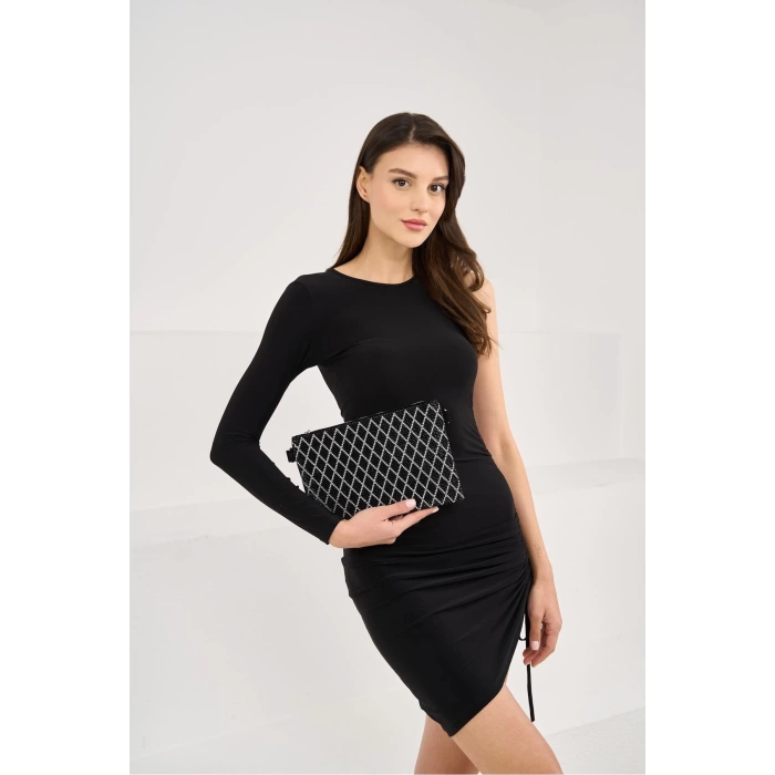 Bella Taşlı Clutch El Ve Omuz Kadın Çanta - Taş Sıralı