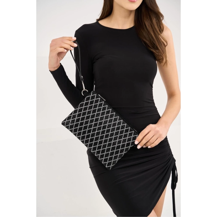 Bella Taşlı Clutch El Ve Omuz Kadın Çanta - Taş Sıralı