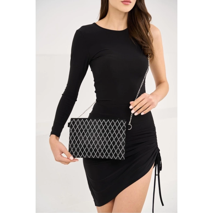 Bella Taşlı Clutch El Ve Omuz Kadın Çanta - Taş Sıralı