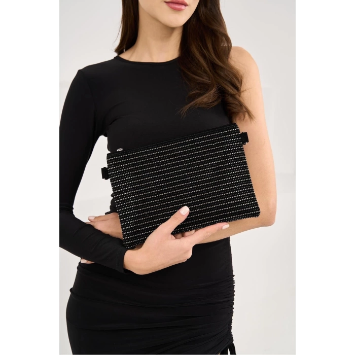 Bella Taşlı Clutch El Ve Omuz Kadın Çanta - Taş Sıralı