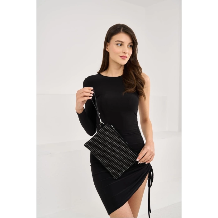 Bella Taşlı Clutch El Ve Omuz Kadın Çanta - Taş Sıralı