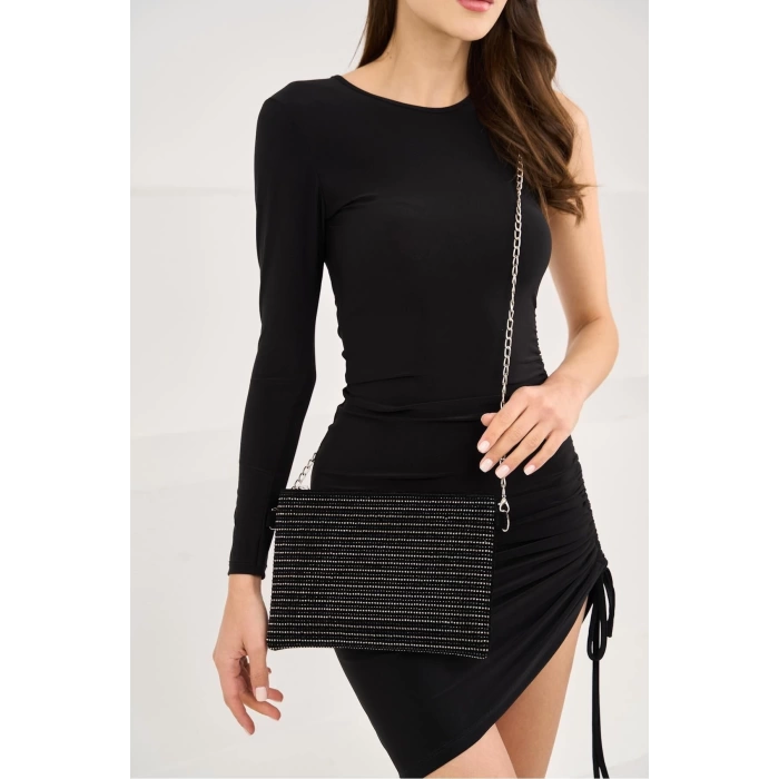 Bella Taşlı Clutch El Ve Omuz Kadın Çanta - Taş Sıralı
