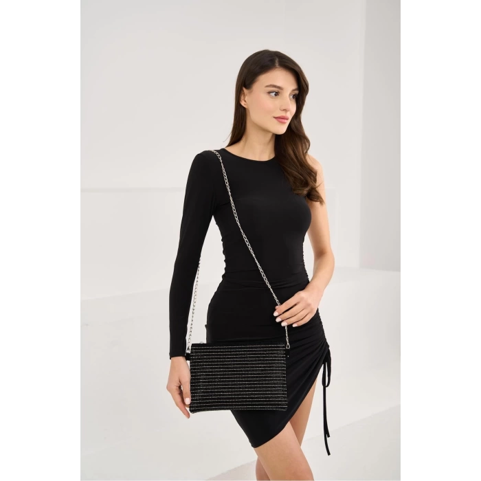 Bella Taşlı Clutch El Ve Omuz Kadın Çanta - Taş Sıralı
