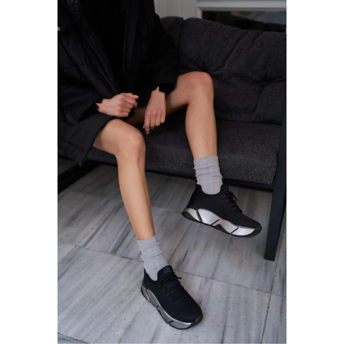 Bağcık Detaylı Fileli Sneaker Ve Günlük Spor Ayakkabı Siyah-Gri