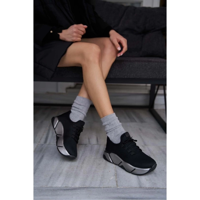 Bağcık Detaylı Fileli Sneaker Ve Günlük Spor Ayakkabı Siyah-Gri