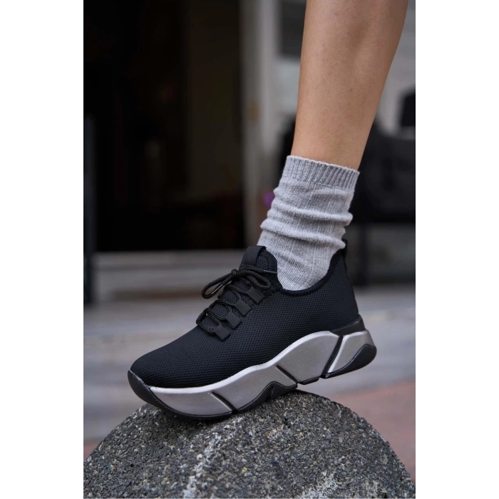 Bağcık Detaylı Fileli Sneaker Ve Günlük Spor Ayakkabı Siyah-Gri