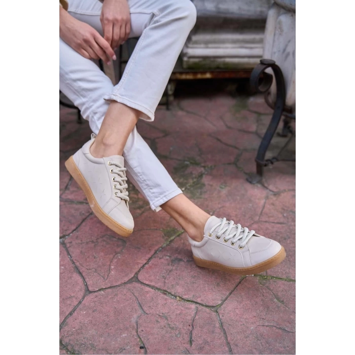 Kalın Bağcıklı Deri Görünümlü Spor Ayakkabı Sneaker Gümüş