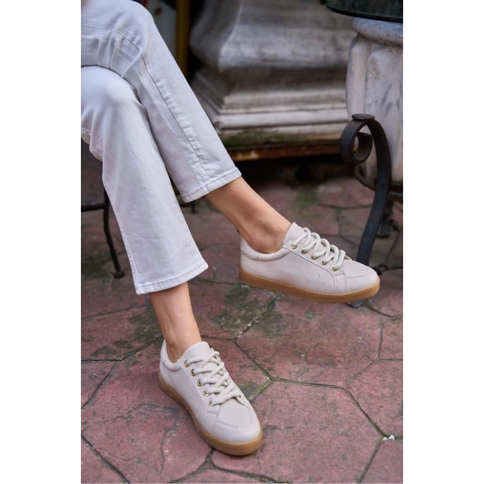 Kalın Bağcıklı Deri Görünümlü Spor Ayakkabı Sneaker Gümüş