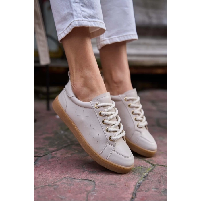 Kalın Bağcıklı Deri Görünümlü Spor Ayakkabı Sneaker Gümüş
