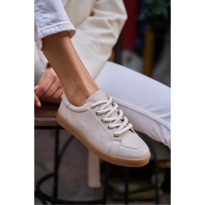 Kalın Bağcıklı Deri Görünümlü Spor Ayakkabı Sneaker Gümüş
