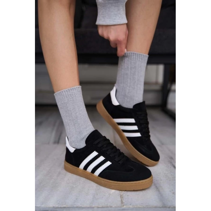 Kontrast Parçalı Spor Ayakkabı Sneaker Yeşil-Beyaz Süet