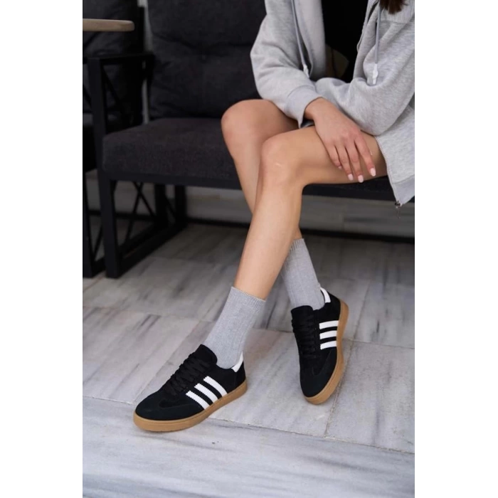 Kontrast Parçalı Spor Ayakkabı Sneaker Yeşil-Beyaz Süet