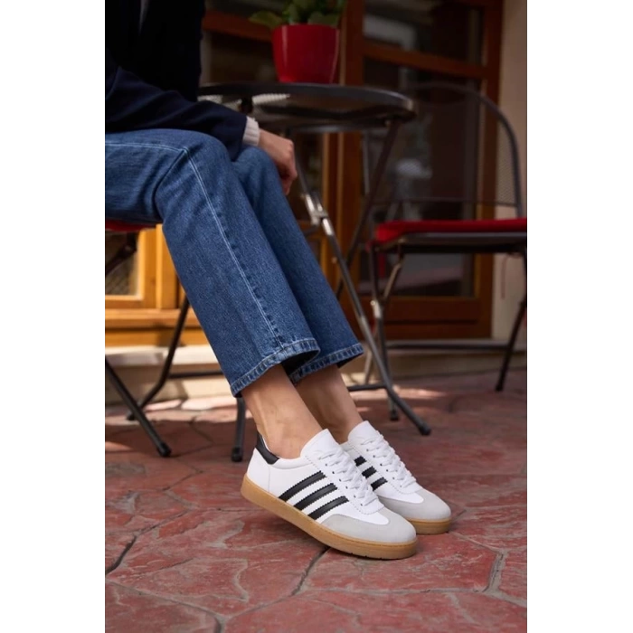 Kontrast Parçalı Spor Ayakkabı Sneaker Yeşil-Beyaz Süet
