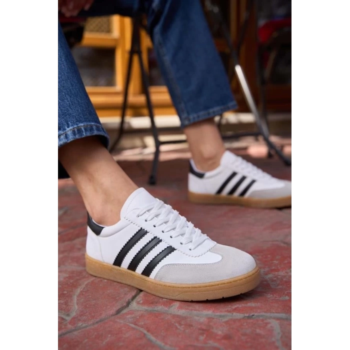 Kontrast Parçalı Spor Ayakkabı Sneaker Yeşil-Beyaz Süet