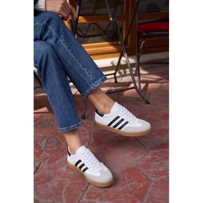 Kontrast Parçalı Spor Ayakkabı Sneaker Yeşil-Beyaz Süet