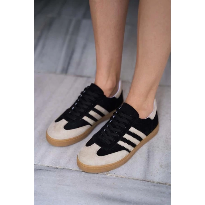 Kontrast Parçalı Spor Ayakkabı Sneaker Yeşil-Beyaz Süet