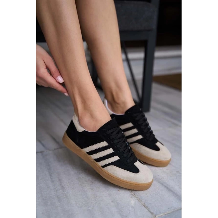 Kontrast Parçalı Spor Ayakkabı Sneaker Yeşil-Beyaz Süet