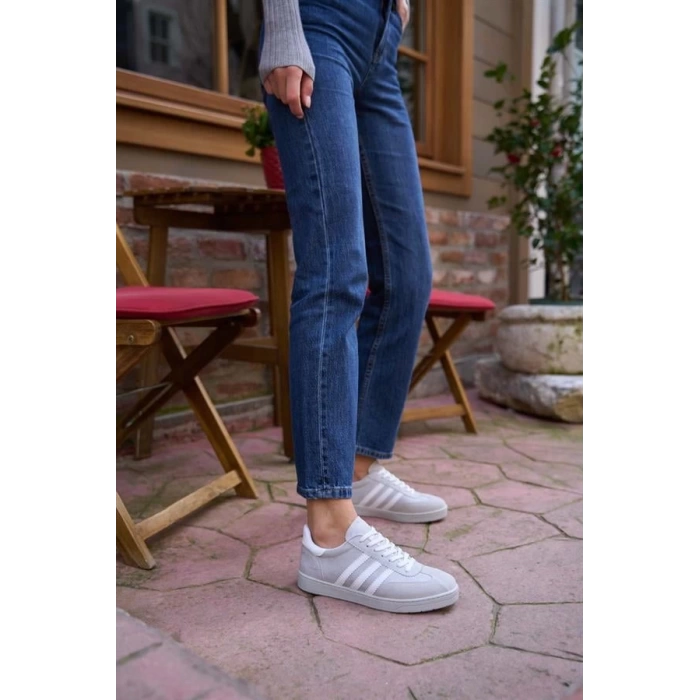 Kontrast Parçalı Spor Ayakkabı Sneaker Yeşil-Beyaz Süet