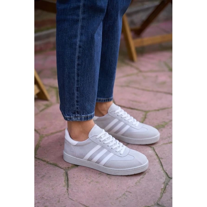 Kontrast Parçalı Spor Ayakkabı Sneaker Yeşil-Beyaz Süet