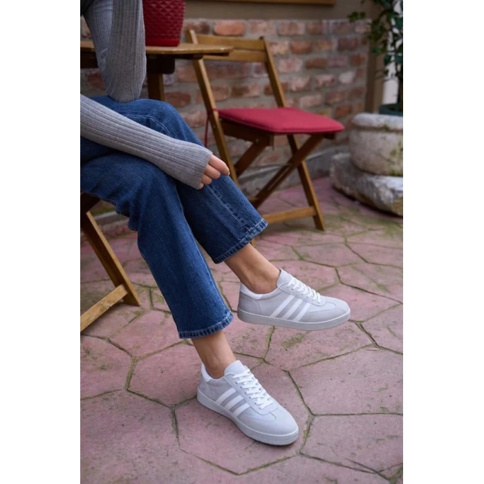 Kontrast Parçalı Spor Ayakkabı Sneaker Yeşil-Beyaz Süet