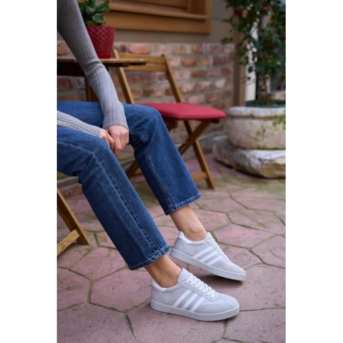 Kontrast Parçalı Spor Ayakkabı Sneaker Yeşil-Beyaz Süet