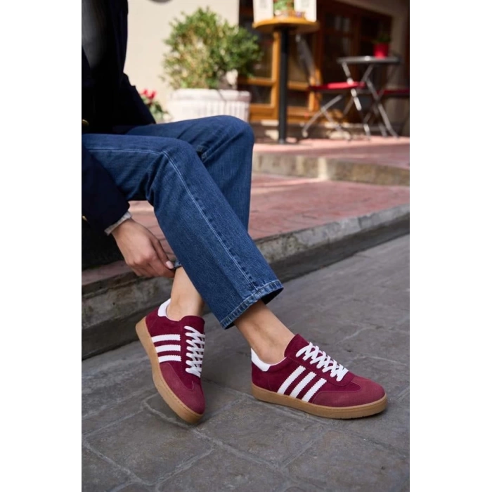 Kontrast Parçalı Spor Ayakkabı Sneaker Yeşil-Beyaz Süet
