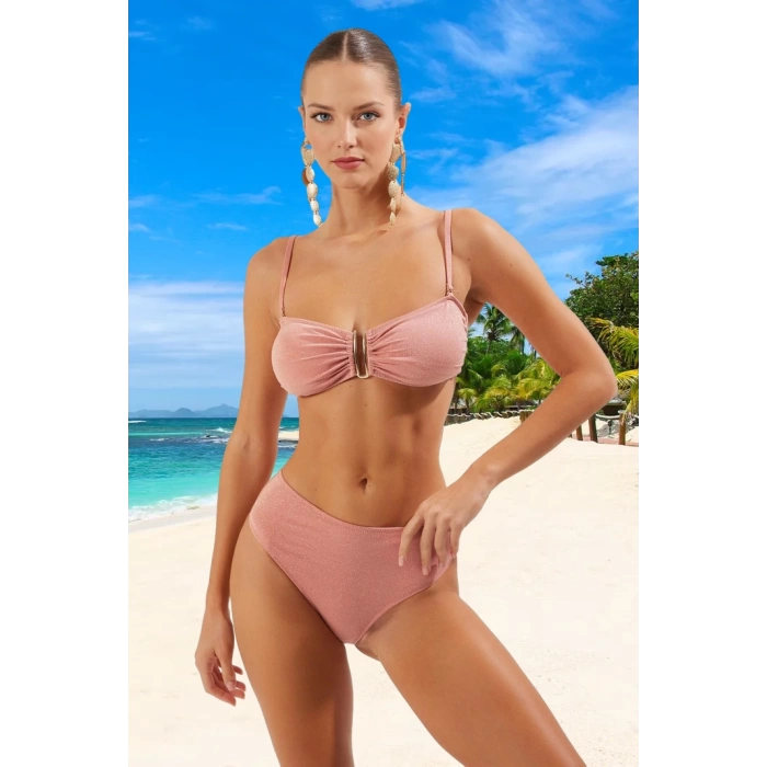 Straplez Simli Bikini Takımı Şık Detaylı Özel Tasarım Plaj Ve Havuz İçin Yüksek Konfor