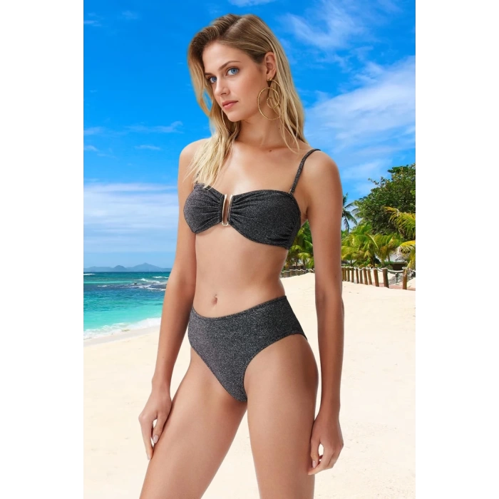 Straplez Simli Bikini Takımı Şık Detaylı Özel Tasarım Plaj Ve Havuz İçin Yüksek Konfor