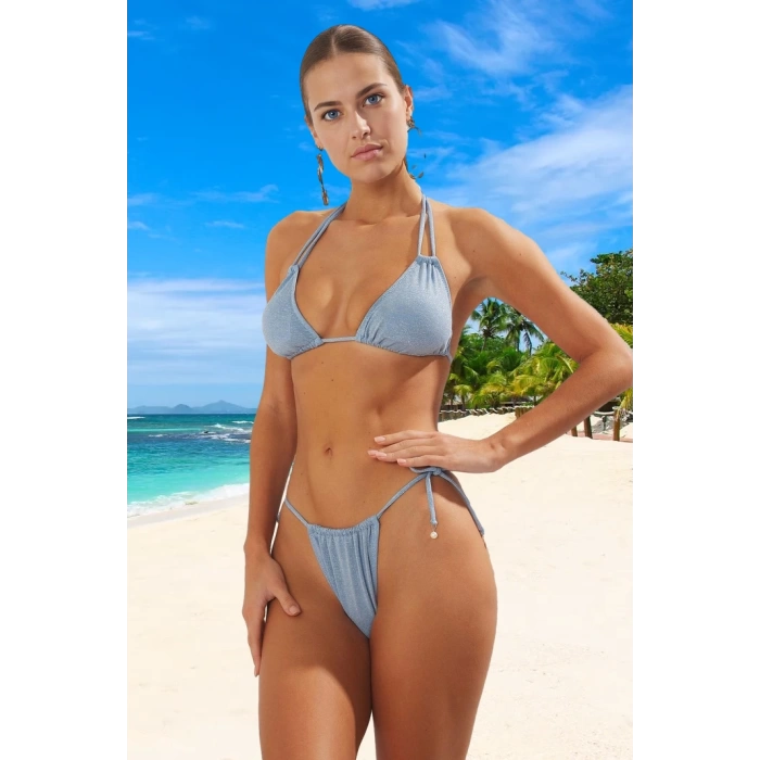 Üçgen Simli Bikini Takımı Klora Dayanıklı Plaj Ve Havuz İçin UV Korumalı Yaz Koleksiyonu
