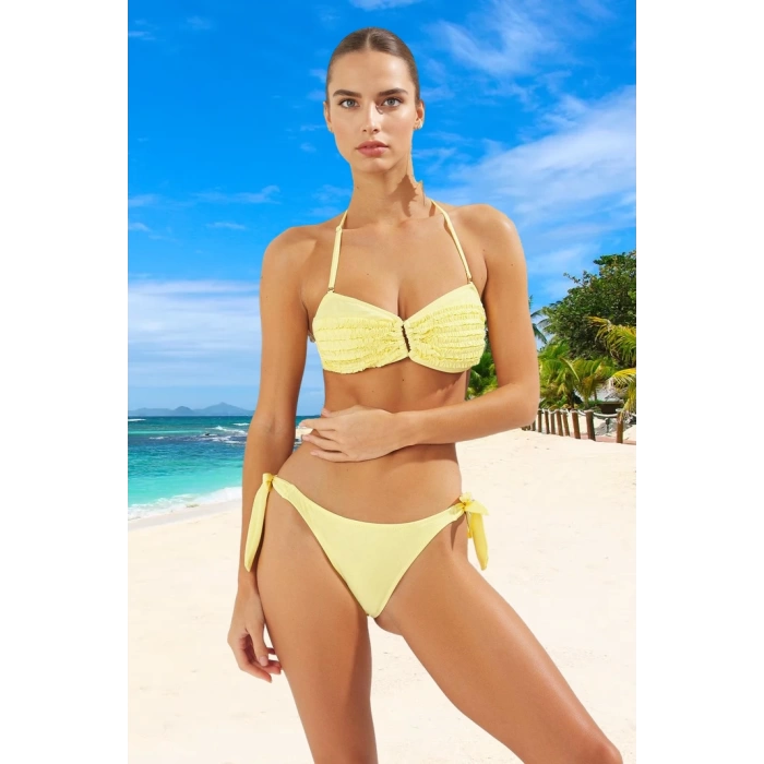 Straplez Fırfırlı Bikini Takımı Klora Dayanıklı Şık Detaylı Premium Kalite Esnek Kumaş