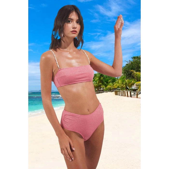 Straplez Simli Bikini Takımı Ergonomik Kesim Hızlı Kuruyan UV Korumalı Esnek Kumaş
