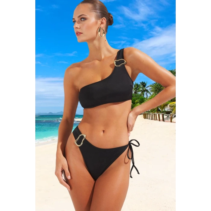 Tek Omuz Bikini Takımı Plaj Ve Havuz İçin Ergonomik Kesim Klora Dayanıklı Şık Detaylı