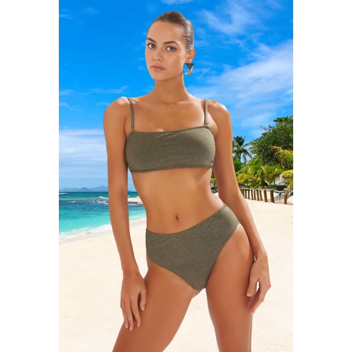 Straplez Simli Bikini Takımı Ergonomik Kesim Su Sporları İçin Plaj Ve Havuz