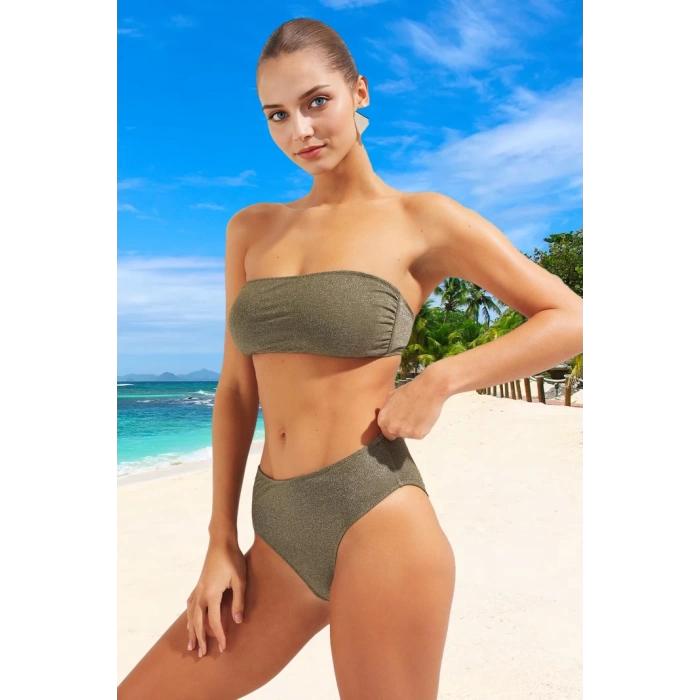 Straplez Simli Bikini Takımı Ergonomik Kesim Su Sporları İçin Plaj Ve Havuz