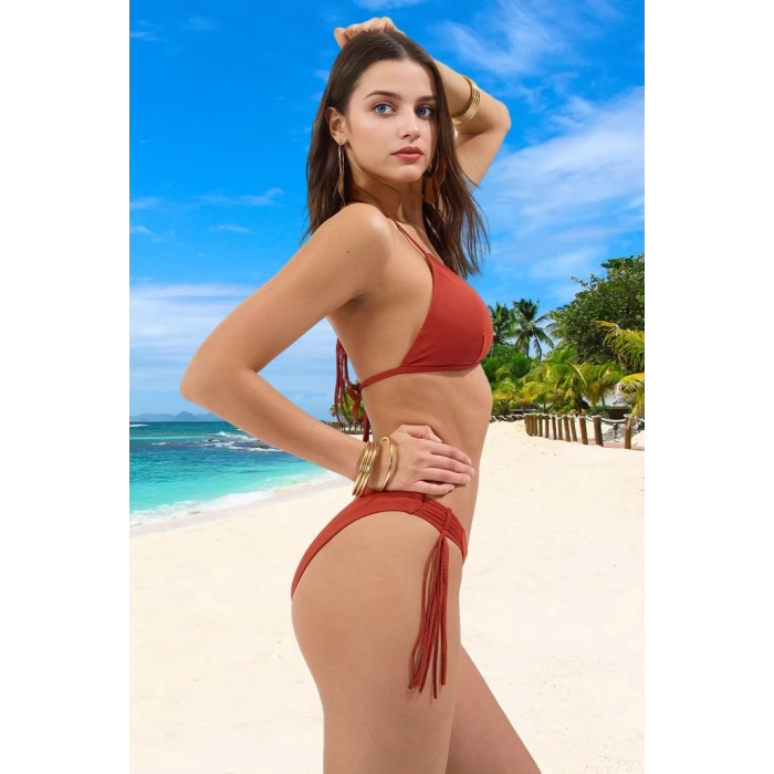 Üçgen Desenli Bikini Takımı Özel Tasarım Klora Dayanıklı Ergonomik Kesim Hızlı Kuruyan