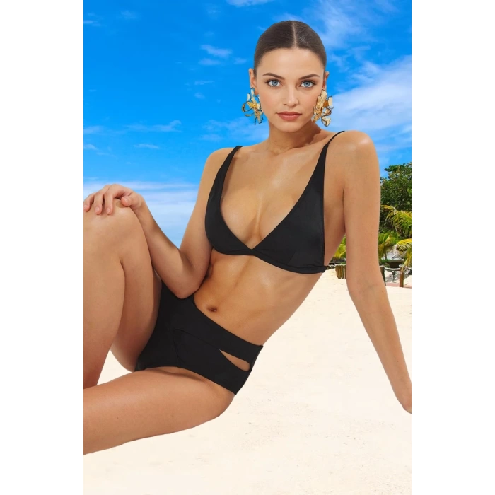 Desenli Üçgen Bikini Takımı UV Korumalı Hızlı Kuruyan Özel Tasarım Plaj Ve Havuz İçin