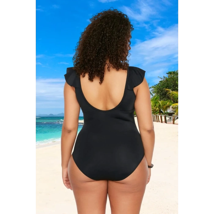 Konforlu Kaplı Derin V Yaka Rahat Kesim Büyük Beden Mayo Plus Size