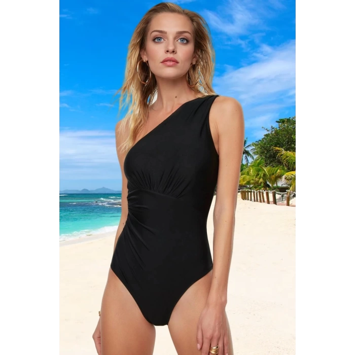 Drape Tek Omuz Mayo Havuz Mayosu Yaz Koleksiyonu Hızlı Kuruyan Esnek Kumaş Swimsuit