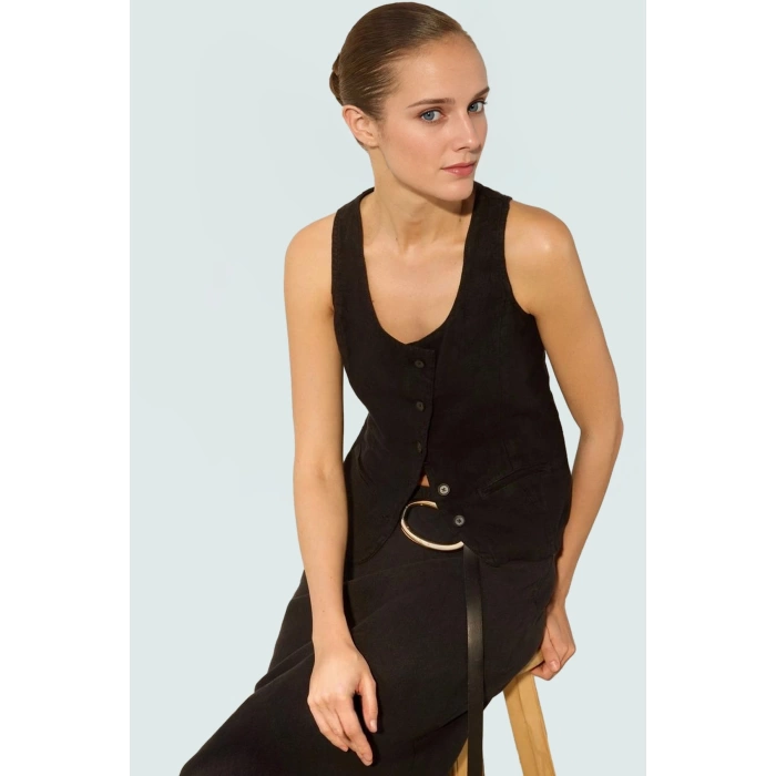 100 Keten Dokuma Bluz Crop Degaje Yaka Yaz Seçkin Malzeme Özenle Seçilmiş Uzun Ömürlü