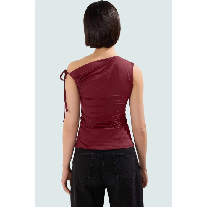 100% Polyester Micro Dokuma Bluz Asimetrik Yaka Fitted Kalıp Yazlık ve Rahat Mükemmel Uyum