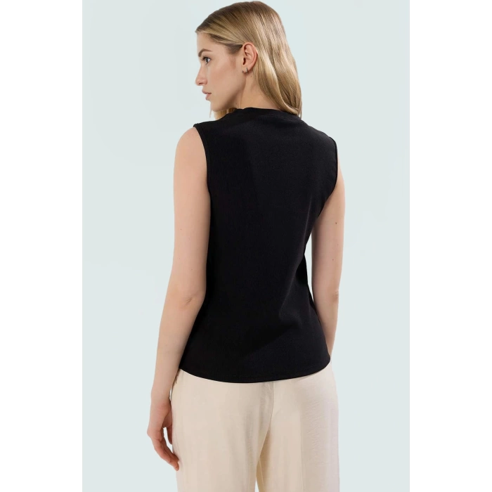 100 Polyester Scuba Krep Kadın Yazlık Örme Yelek Bisiklet Yaka Regular Günlük Kullanım İçin