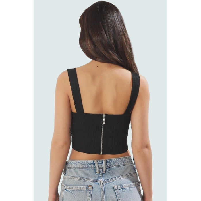100 Polyester Triko Bluz Havuz Yaka Fitted Kalıp Crop Boy Kaliteli İşçilik Uzun Ömürlü