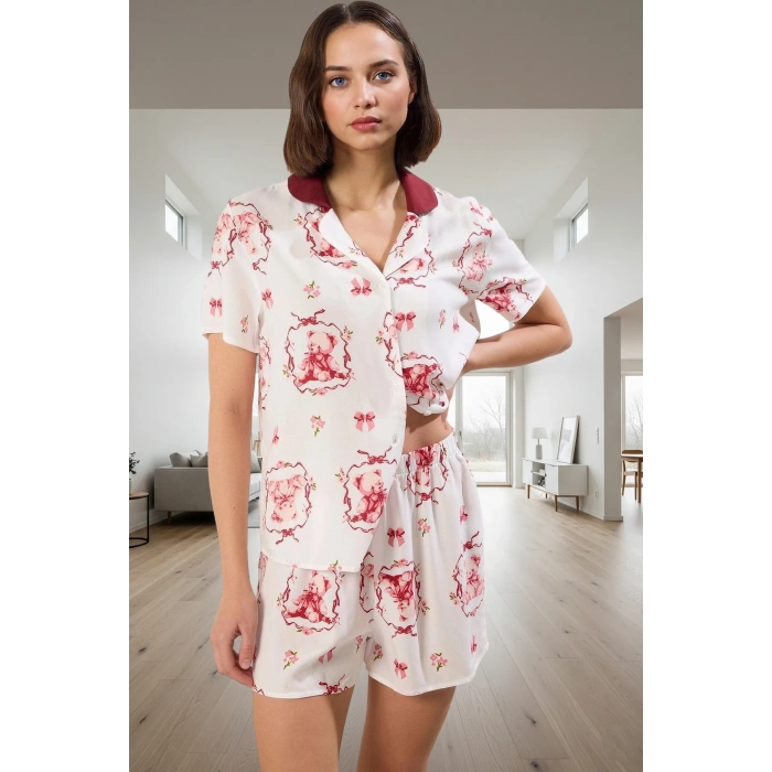 100 Viskoz Shally Dokuma Regular Kalıp Çok Pijama Takımı Rahat Kullanım Zarifane Tasarım