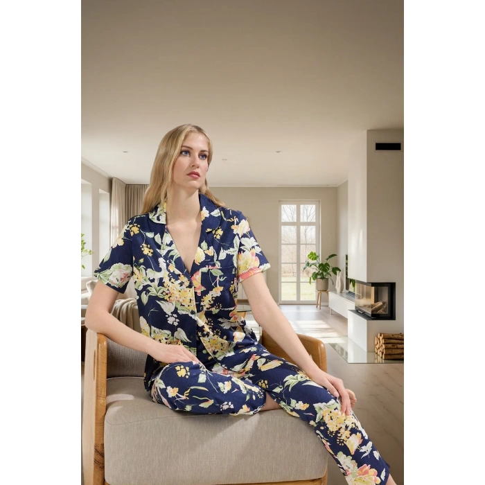 2li Homewear Pamuklu Örme Pijama Takımı Çiçekli Desen Regular Kalıp Şık Görünüm