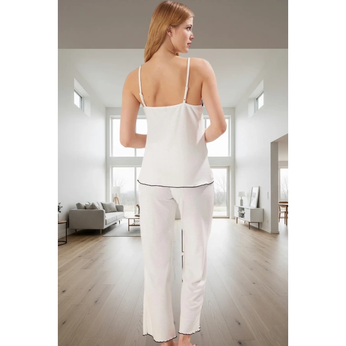 2li Kadın Pijama Takımı Örme Kumaş V Yaka Uzun Ömürlü Yüksek Kalite