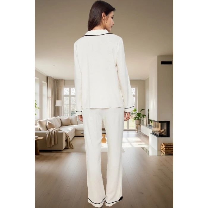 2li Kalp Detaylı Viskon Pijama Takımı; Rahat ve Şık Kışlık Seçkin Malzeme Premium Kalite